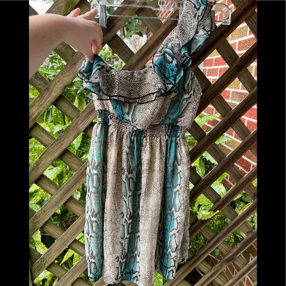 One shoulder snakeskin printed dress